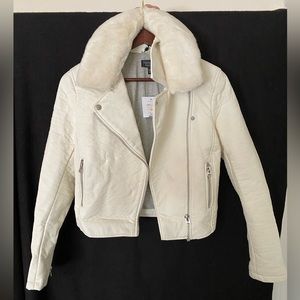 Topshop Women’s White Jacket with Faux Fur Collar - Size 4 - BRAND NEW w/ Tags